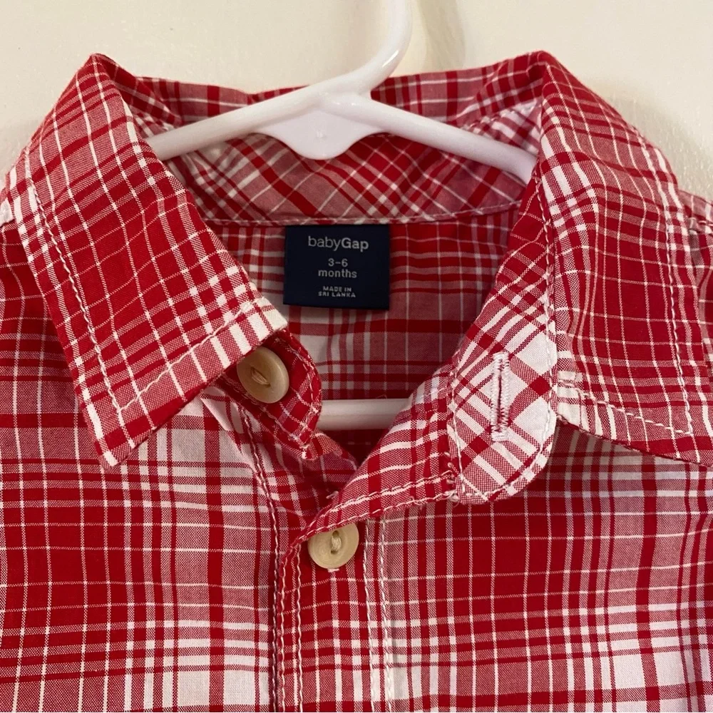 Red and white plaid long sleeve bodysuit with point collar